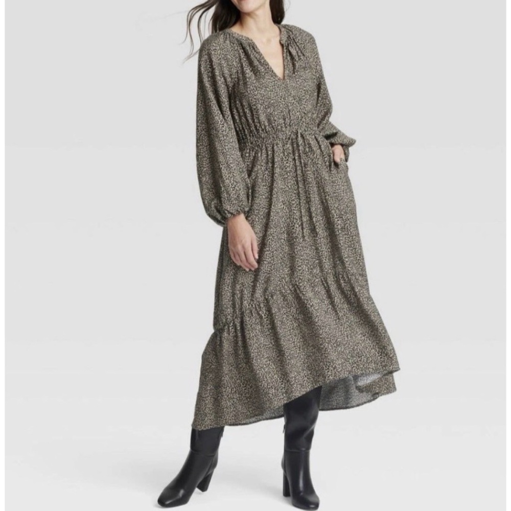 ❗️FINAL❗️ 🆕 A New Day Long Sleeve Tiered Midi Dress Leopard Print
